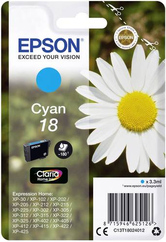 Epson Druckerpatrone T1802, 18 Original Cyan C13T18024012