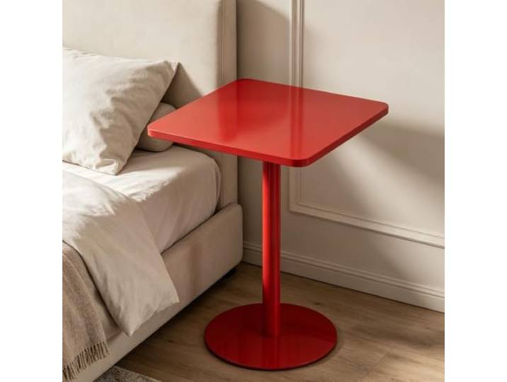 Quadratischer Akzenttisch Ganz Aus Metall, 12 Mehrfarbige Varianten, Freistehender Kneipentisch Mit Sockel, Kleiner Beistelltisch Für Leseecke, Sofaseite, Schlafzimmerdekoration(rot,48x48x72cm)
