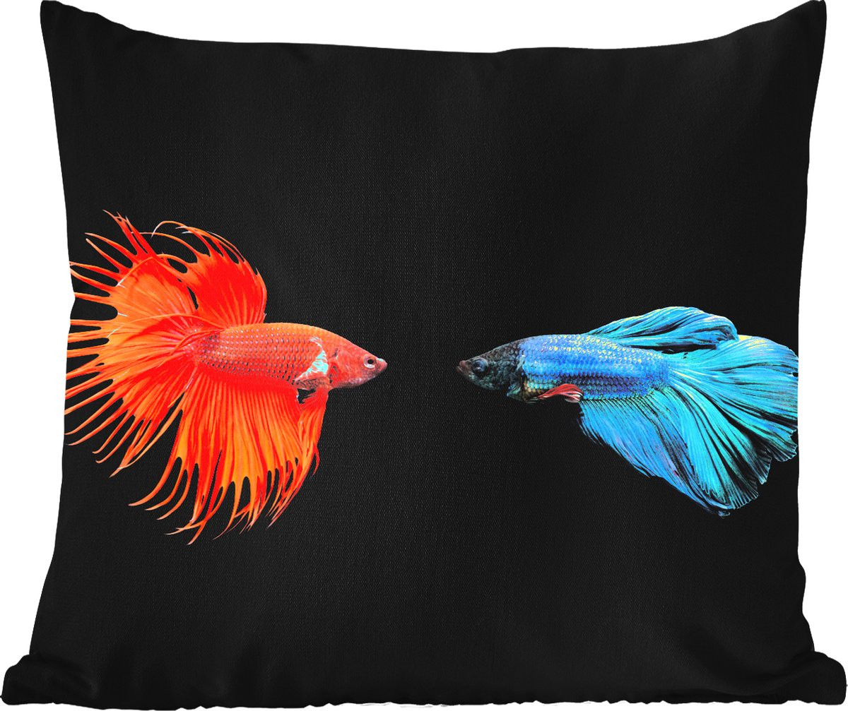 Weerbestendig buitenkussen met vis en wilde dieren print, zwart, 50 x 50 cm