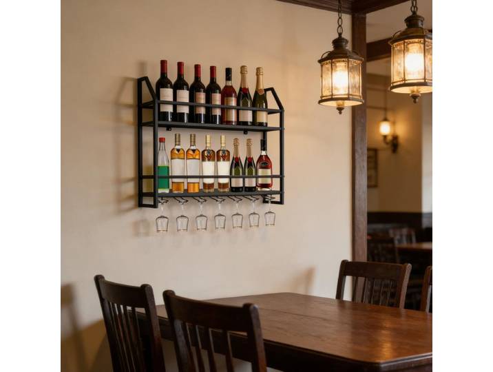 Porte-bouteilles de vin mural en acier Bymaocar, support mural noir pour bouteilles de vin, étagère pour bar, cuisine, décoration intérieure, rangement, durable et antirouille.