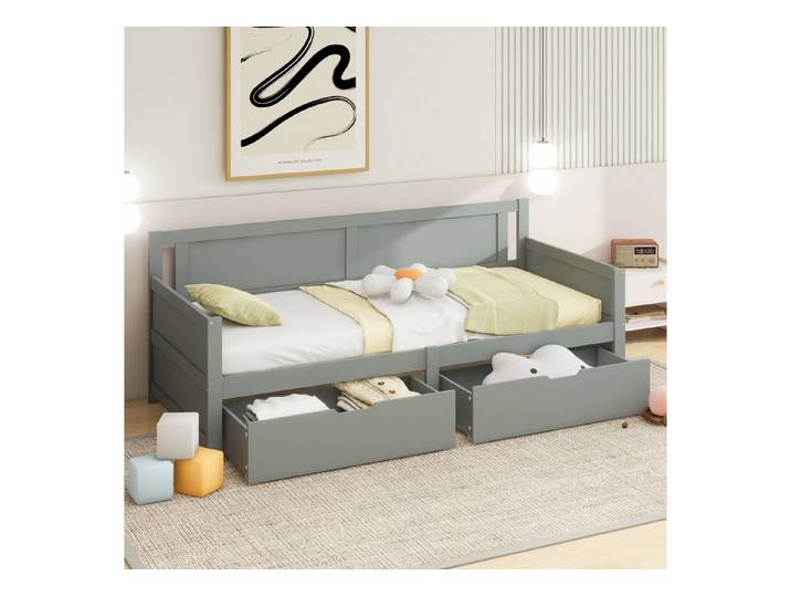 MODFU Kinderbett mit Stauraum (Jugendbett mit 2 Schubladen, 90x200 cm), ohne Matratze