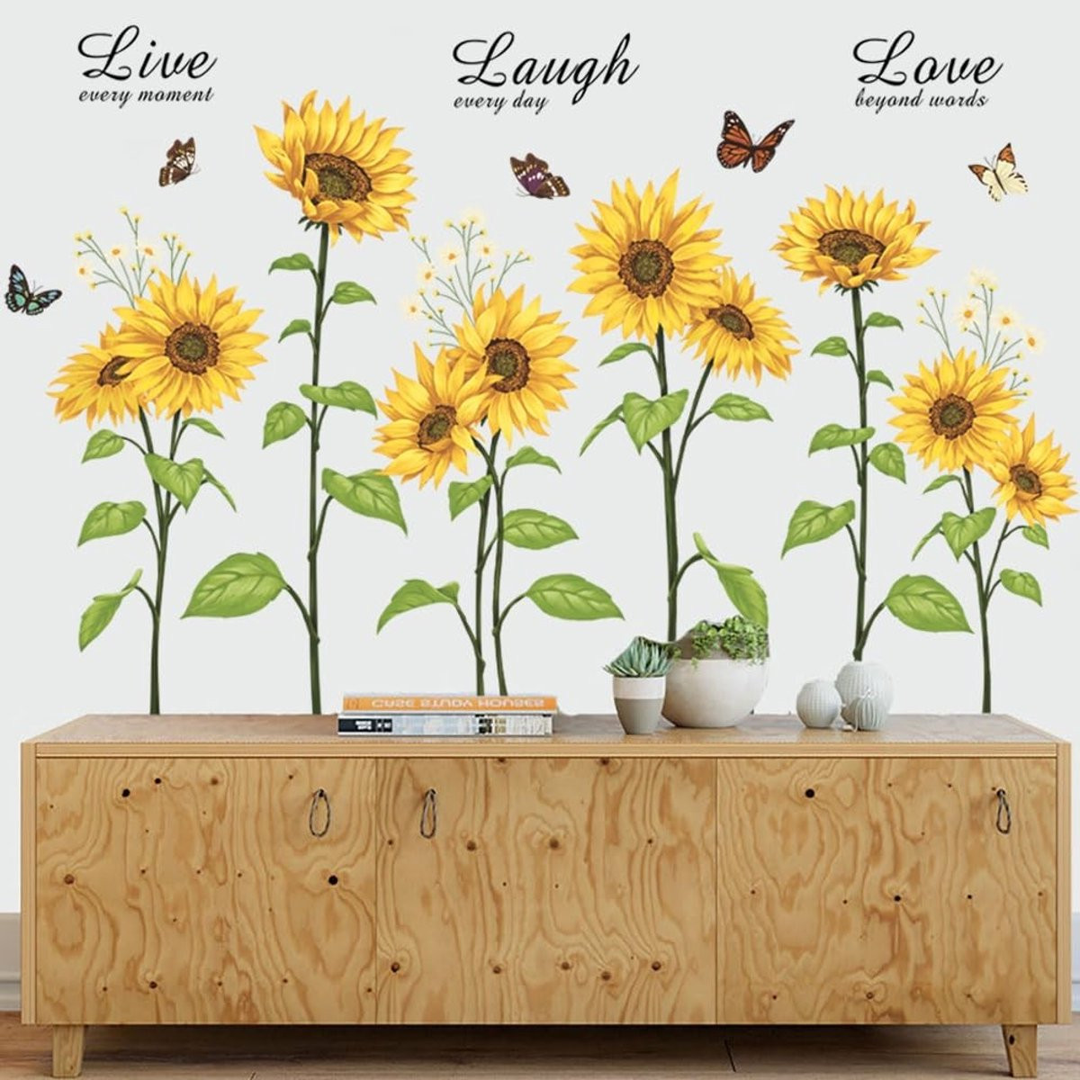 Runtoo Wanddecoratie Muurstickers Zonnebloem en Vlinder