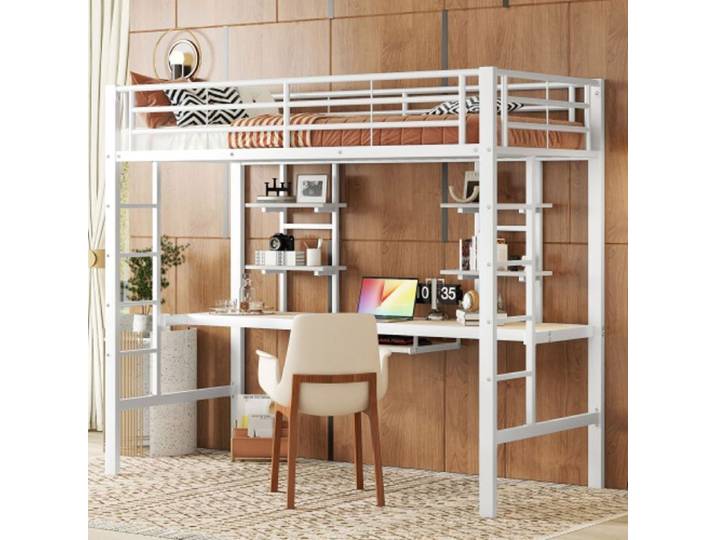 Lit mezzanine - AUTREMENT - 90x200 cm - Métal - Bureau et étagères - Blanc