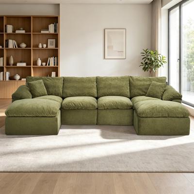 Abrihome "130"" U-Shaped Chenille Sectional Sofa with Pillows and Ottomans"