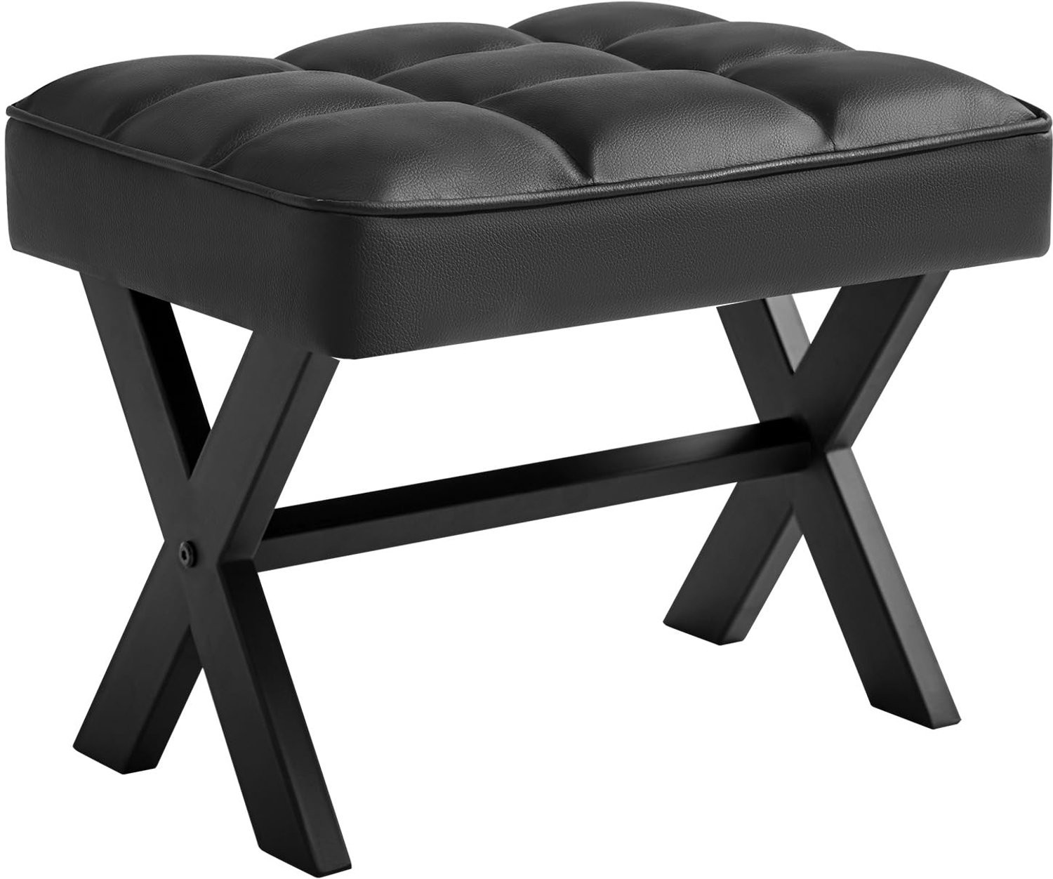 Zwarte vierkante PU lederen voetsteun en stapkruk met metalen frame, Hoogte: 30,48 cm
