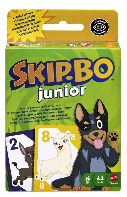 Mattel Games Skip-Bo Junior kaartspel JTP66 met 2 speelniveaus voor educatief spelplezier