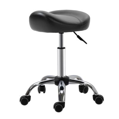 OKWISH Rollhocker Arbeitshocker höhenverstellbar drehbar mit Rollen Schwarz 48x48x69 cm Sattelsitz Kunstleder pflegeleicht für Studio Praxis