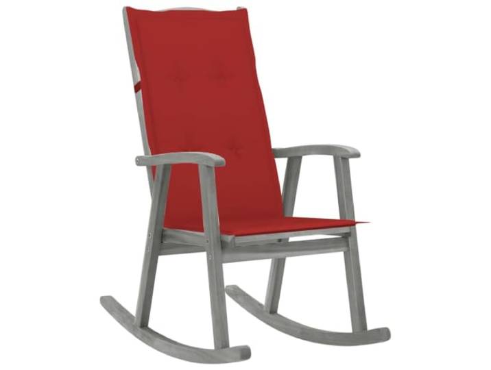 Coespram Schaukelstuhl mit Roten Kissen Massivholz Akazie Fuer Terrasse Stilvoller Holzschaukelstuhl mit roter Polsterung fuer entspannte Stunden im Wohnzimmer, auf der Terrasse oder dem Balkon.