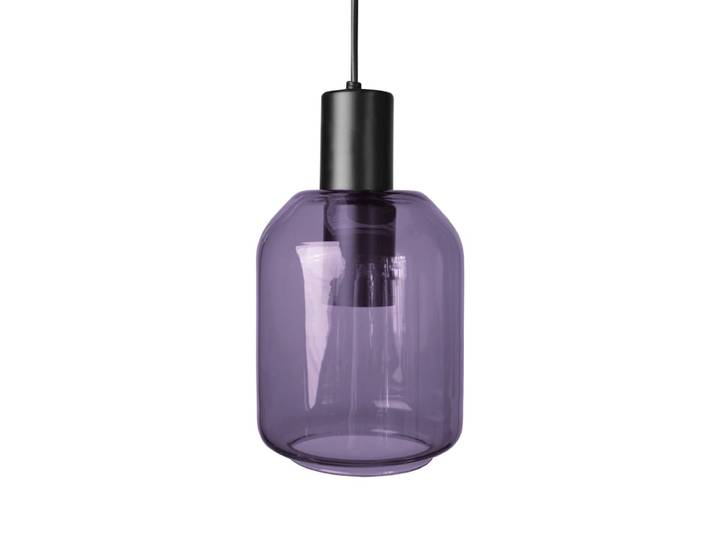 Suspension métal noir abat-jour verre violet