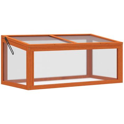 OKWISH Frühbeet Mini Gewächshaus 90x46x40 cm Orange mit aufklappbarem Dach aus massivem Tannenholz und Polycarbonat wetterfest pflegeleicht