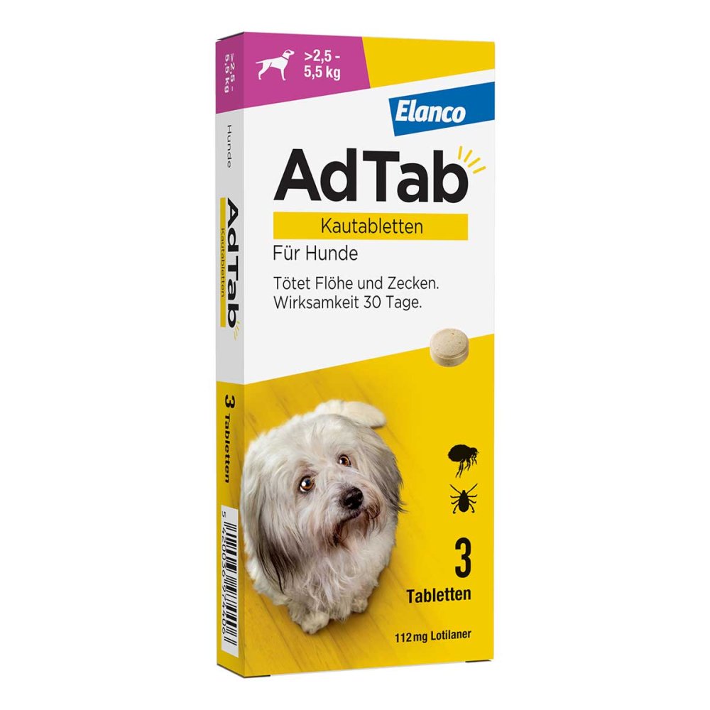 Elanco Deutschland GmbH AdTab Hund 2,5 - 5,5 kg Kautablette gegen Zecken und Flöhe 18752640