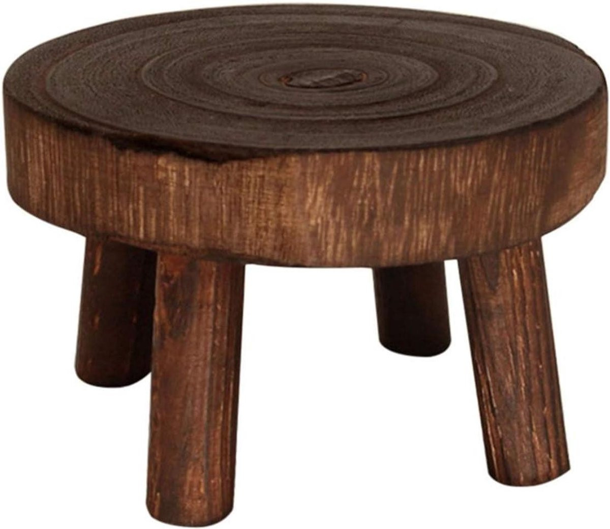 Decoratief houten krukje als plantenstandaard in bruin, hoogte: 14 cm