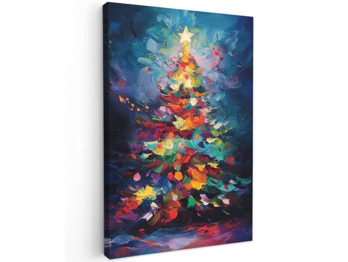 MuchoWow Leinwandbild - Weihnachtsbaum - Weihnachten - Abstrakt - Farbenfroh - 60x90 - Kunstdruck, Mehrfarbig, Textil, Kiefer, Rechteckig, 60x90 cm, gerahmt, Bilder & Rahmen, Bilder, Wandbilder