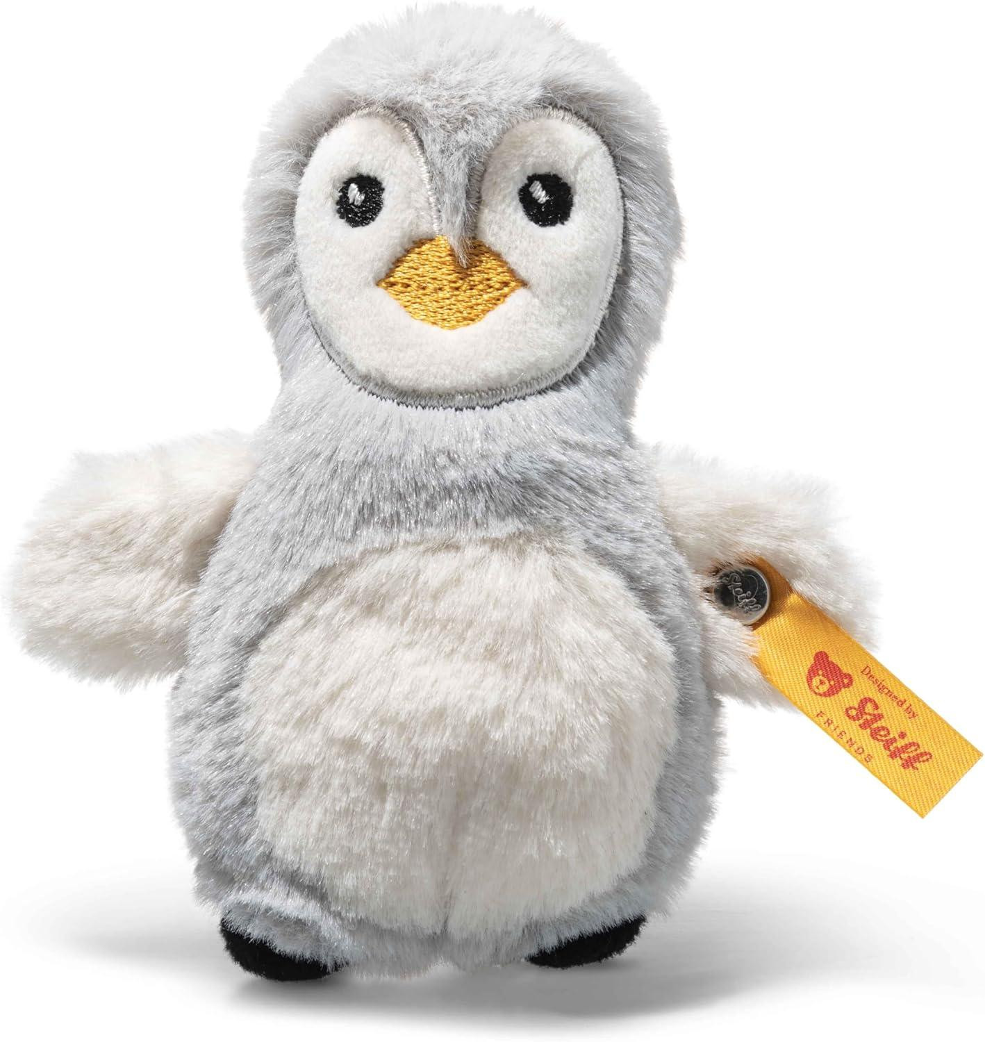 Steiff Pinguïn Lio Greifling met rammelaar, zachte knuffelbeer, grijs, 11 cm