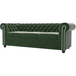 CHESTERFIELD-SOFA 3-Sitzer mit Schlaffunktion Nyx Flasche grün Samt