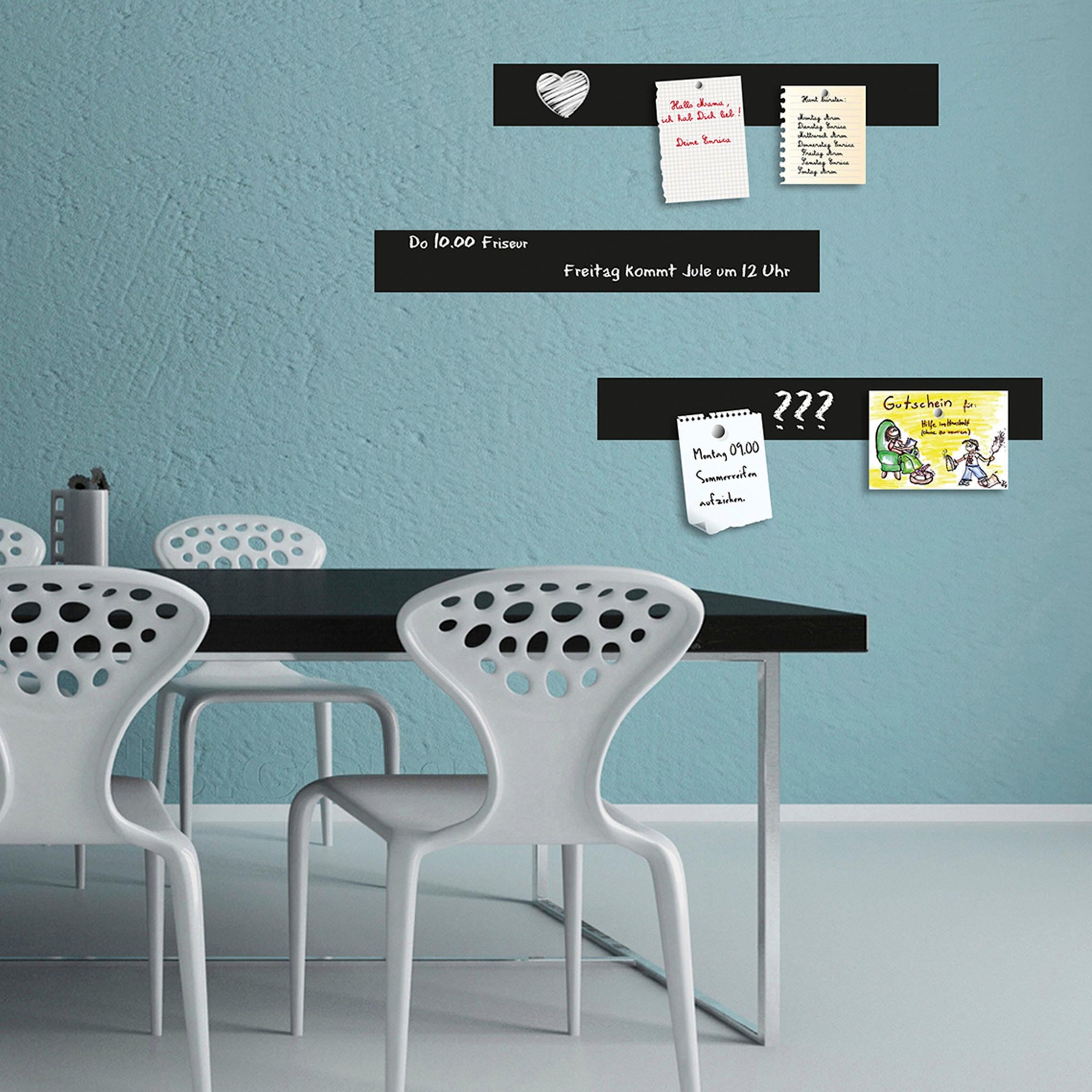 Tafelfolie QUEENCE "Magnetisches Memo-Board", schwarz (farbe bild(er): schwarz), B:50cm H:7cm T:0,2cm, Folie, Vinyl, Bilder, Tafelfolie, magnetische Tafelfolie, Tafel, selbstklebend, 3er Set farbe bild(er): schwarz B/H/T: 50cm x 7cm x 0,2cm
