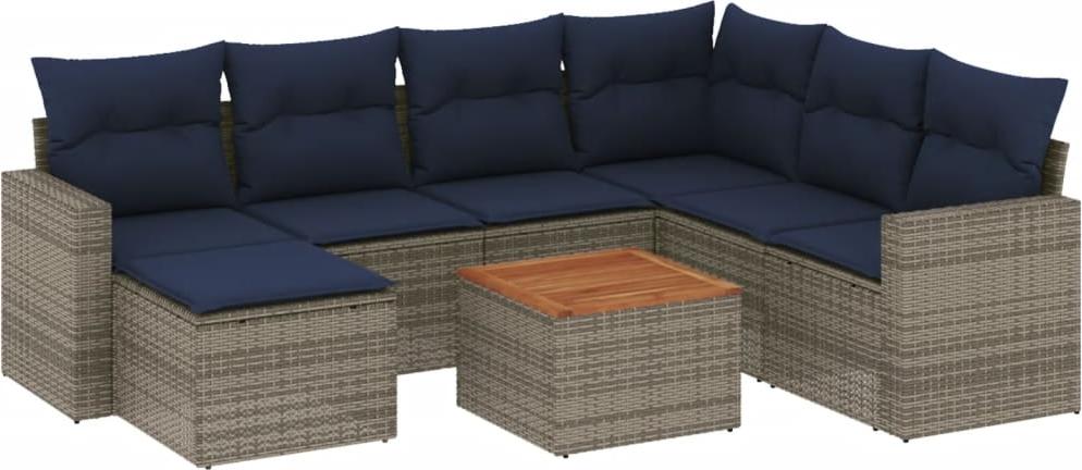 8-teiliges Gartensofa-Set mit Kissen, grau, Polyrattan