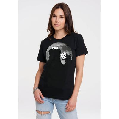 T-Shirt LOGOSHIRT "Sesamstraße - Krümelmonster Mond", Damen, Gr. XS, schwarz, 100% Baumwolle, unifarben, normal, Rundhals, Shirts T-Shirt, mit coolem Print