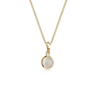 Collierkettchen ELLI "Klassik Mondstein Edelstein Rund Natur 925 Silber" Gr. 55, gold, Halsketten, Damen, 55,mit Steinen, Silber 925 (Sterlingsilber), L: 45