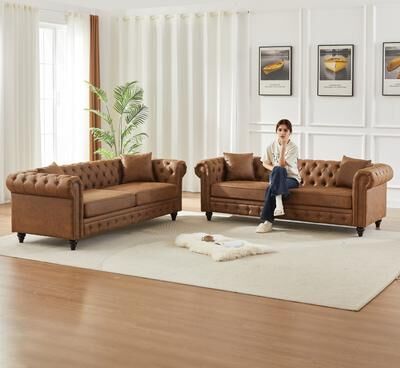 GDFStudio - 6-Seat Pine Wood Frame Soft Sofa for Living Room & Office