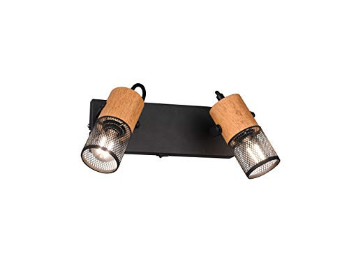 Trio Leuchten Tosh Wandlamp zwart en hout met verstelbare spots