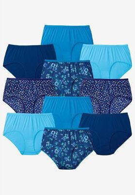 Plus Size Women's Full Coverage Cotton Brief 10-Pack by Comfort Choice in Evening Blue Dot Pack (Size 7) Underwear