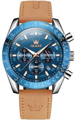 Everyday Crate OLEVS 9957 Mens Quartz Watch Luminous Waterproof Leather Strap Watch For Business And Casual Wear blue