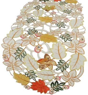 Xia Home Fashions Harvest Splendor Embroidered Cutwork Fall Table Runner,16 by 34-Inch