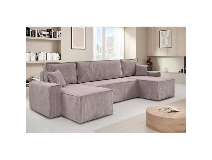 Ecksofa HEKTOR U-Form mit Schlaffunktion und Bettkasten, Couch in Dunkelbeige, Ottomane 70 cm