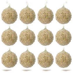 Christmas Decorations 12 Weihnachtskugeln 8cm Kunststoff Perlen Pailletten Christbaumkugeln Set gold