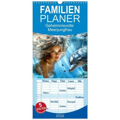 Familienplaner 2026 - Geheimnisvolle Meerjungfrau mit 5 Spalten (Wandkalender, 21 x 45 cm) CALVENDO