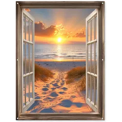 GARTENPOSTER Durchblick - Strand - Dünen - Sonnenuntergang Gartendekoration 120x160 cm