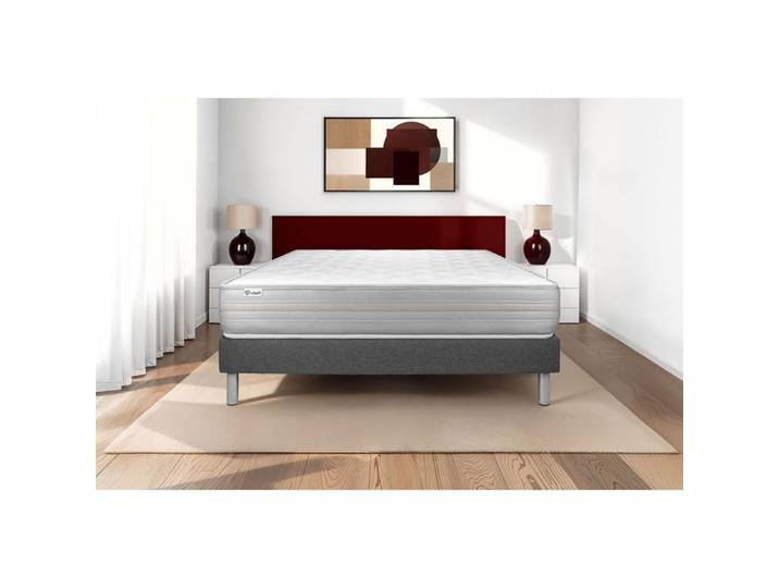 Ensemble Matelas Sommier 150x200 cm - Sommier Gris (en kit) - Vitalmemo Gris
