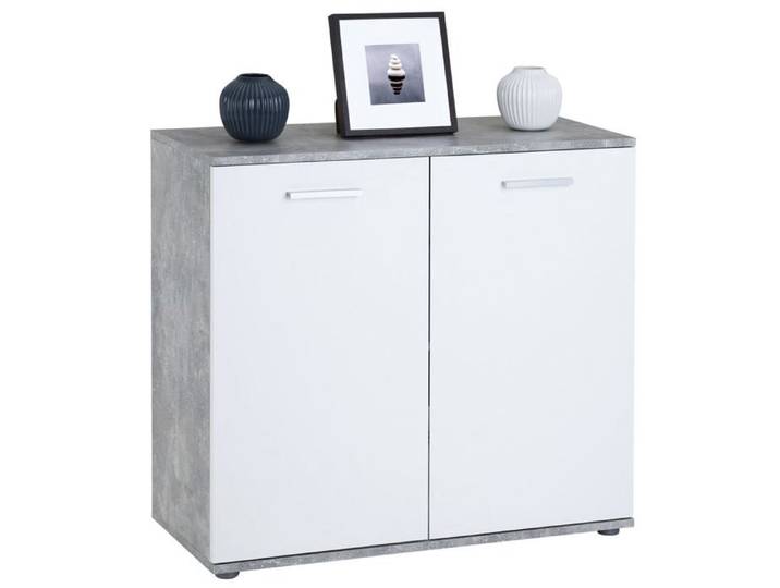 Buffet salle à manger CHICAGO L 91 cm en bois coloris béton et blanc avec 2 portes meuble rangement