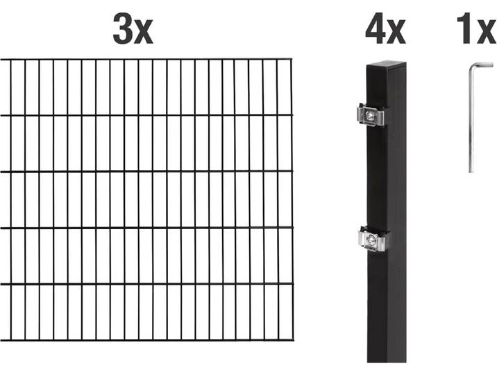 Doppelstabmattenzaun ALBERTS Grundset , schwarz, H:140cm, Stahl, Zaunelemente, Doppelstabmattenzaun, Höhe: 80-200 cm, Gesamtlänge: 4-30 m, zum Einbetonieren