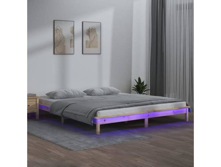GOTOTOP Cadre de lit à LED 140x200 cm Bois massif A820606 Haute Qualité zhuoshop
