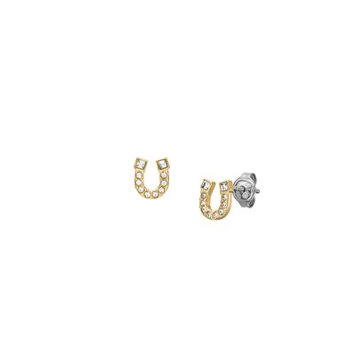 Paar Ohrstecker FOSSIL "Schmuck Geschenk Edelstahl Ohrringe SUTTON", gold (gelbgoldfarben, edelstahlfarben, kristallweiß, kristallweiß), Ohrringe, Damen, Edelstahl, mit Glasstein