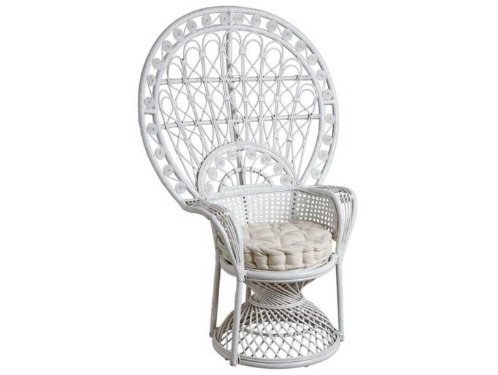 Fauteuil Emmanuelle en rotin laqué blanc avec coussin
