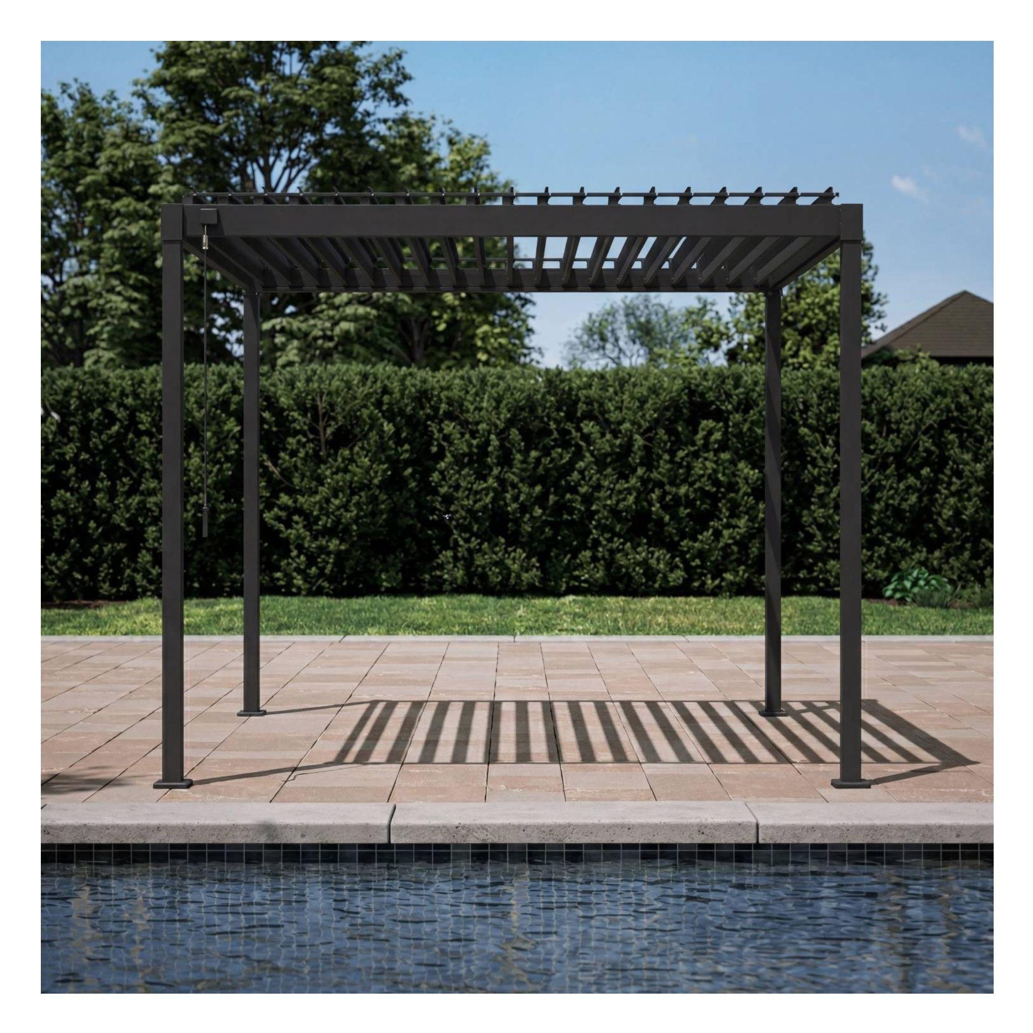 MIRADOR Pergola 80 Solid 3x2,4 m mit Lamellendach, Anthrazit, Stahl, Kurbelverstellung, Regenrinne, freistehend