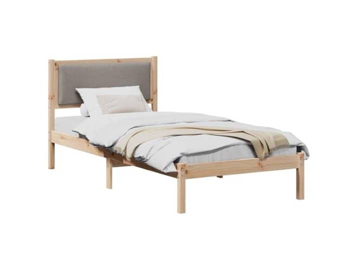 KTHLBRH Einzelbett Kiefer massiv Taupe 100 x 200 cm Gepolstertes Kopfteil mit Lattenrost, einfache Montage, 100 kg Tragkraft
