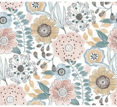 York Wallcoverings Artistic Bouquet Ochre and Ocean Wallpaper