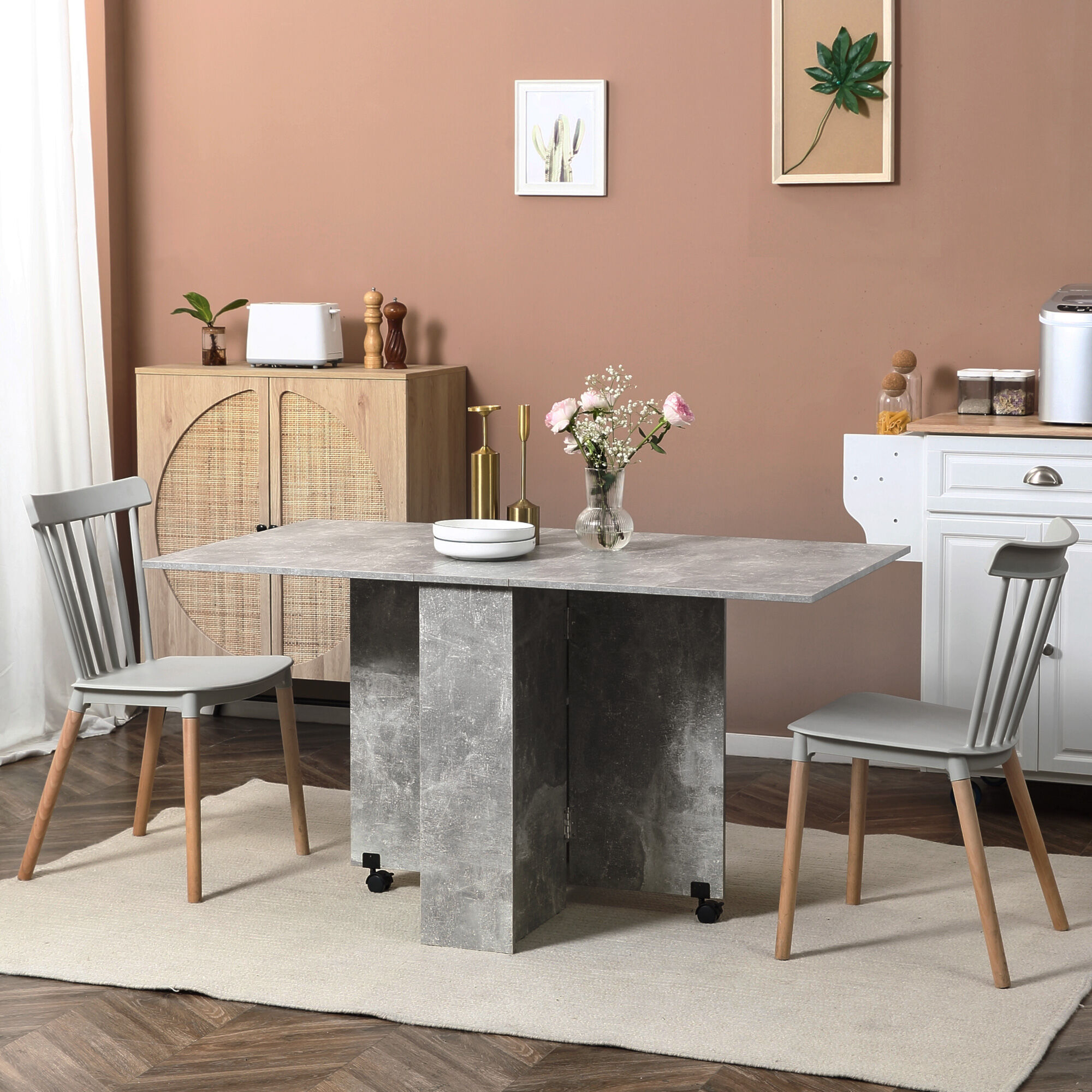 Altro Tavolo Pieghevole In Legno Per 4-6 Persone Con Ruote, 75x140x74cm, Grigio