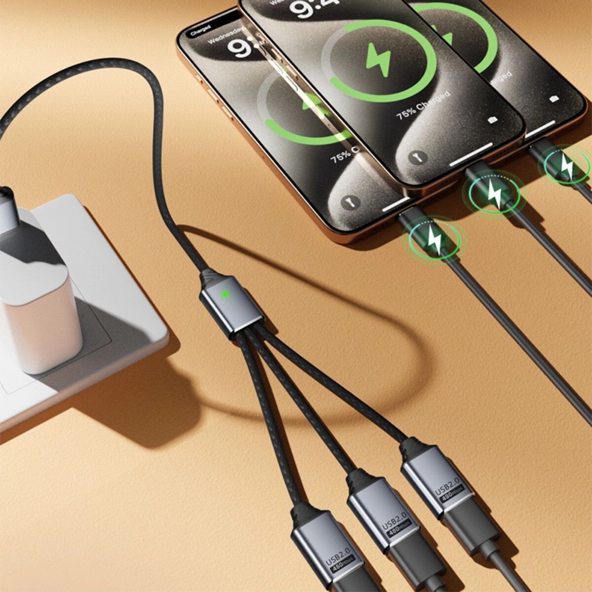 INF USB 3-in-1 Splitter-Kabel mit USB-A zu Typ-C Adapter – aluminiumgeflochtene Multiport-Erweiterung für Telefon, Tablet, PC