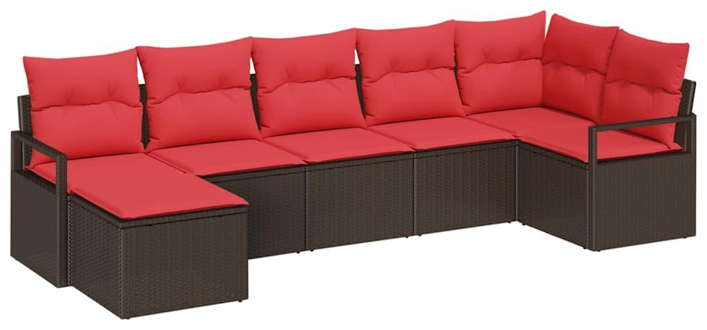 Garnitur für das Sofa, 7-teilig, braun und rot, aus Kunst-Rattan