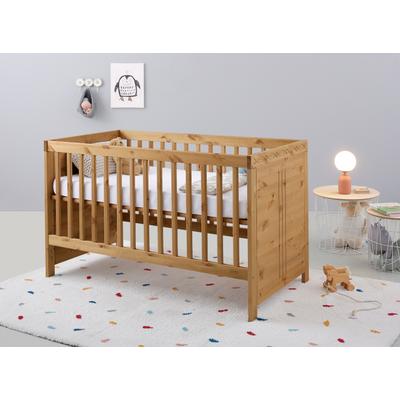 Babybett OTTO HOME "Indra, Schlupfsprossen, 4-fach verstellbare Liegehöhe", beige (natur), B:75cm H:88cm L:145cm T:145cm, Massivholz, Babybetten, Babybett, FSC zertifiziertes Massivholz, Landhausstil mit tollen Details