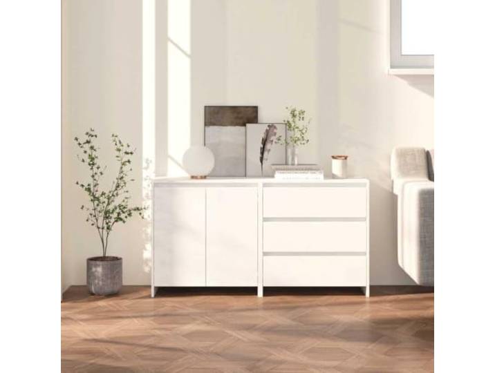 HEFZGDB Weißes Sideboard mit Fester Oberplatte und Stauraum für Wohnzimmer - Praktisches Sideboard für die Wohnungseinrichtung als Beistellschrank zur Aufbewahrung und Dekoration (2-TLG.)