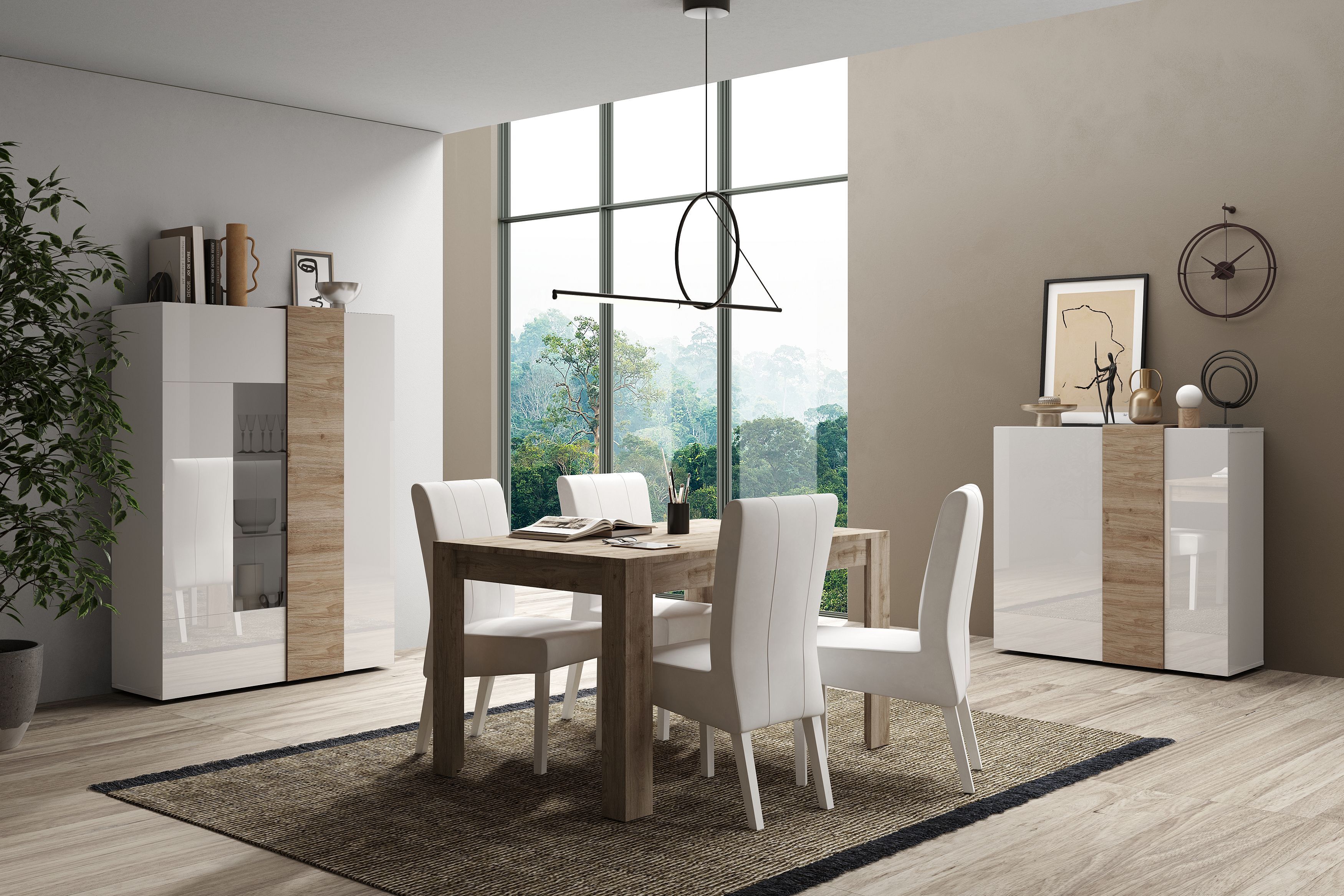 Highboard HOME AFFAIRE "Venus, Kommode", weiß (weiß hochglanz lack, eiche cadiz nb), B:121cm H:113cm T:44cm, Sideboards, Highboard, Höhe 113 cm, Breite 121 cm