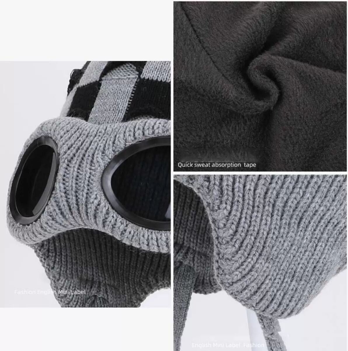INF Fleecegefütterte Wintermütze mit Brille - Warme Strickmütze für Damen Grau