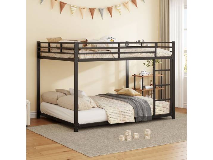lit 140x200 lit superposé enfant couchage métal noir Grjofek