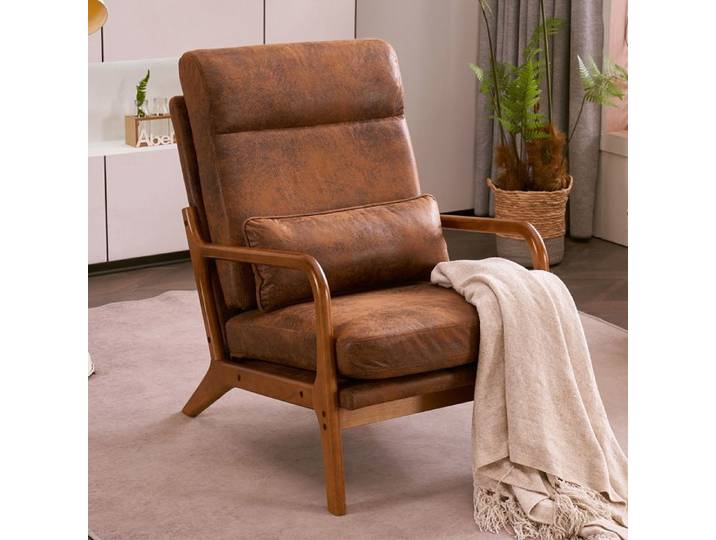 ALIGHTUP Fauteuil de Salon Fauteuil Lounge Fauteuil Relax Scandinave Dossier Haut 65×88×93cm Marron
